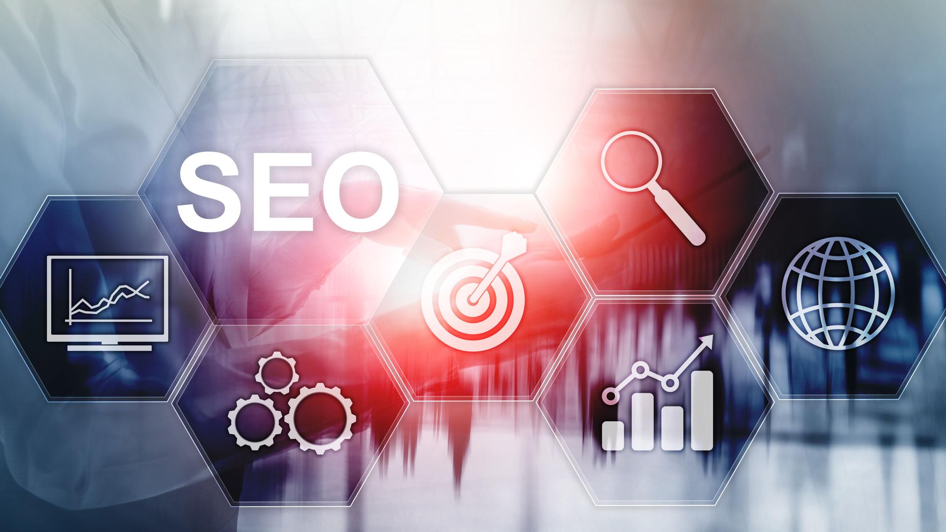 SEO-optimización de motores de búsqueda, marketing digital y tecnología de Internet en fondo borroso.